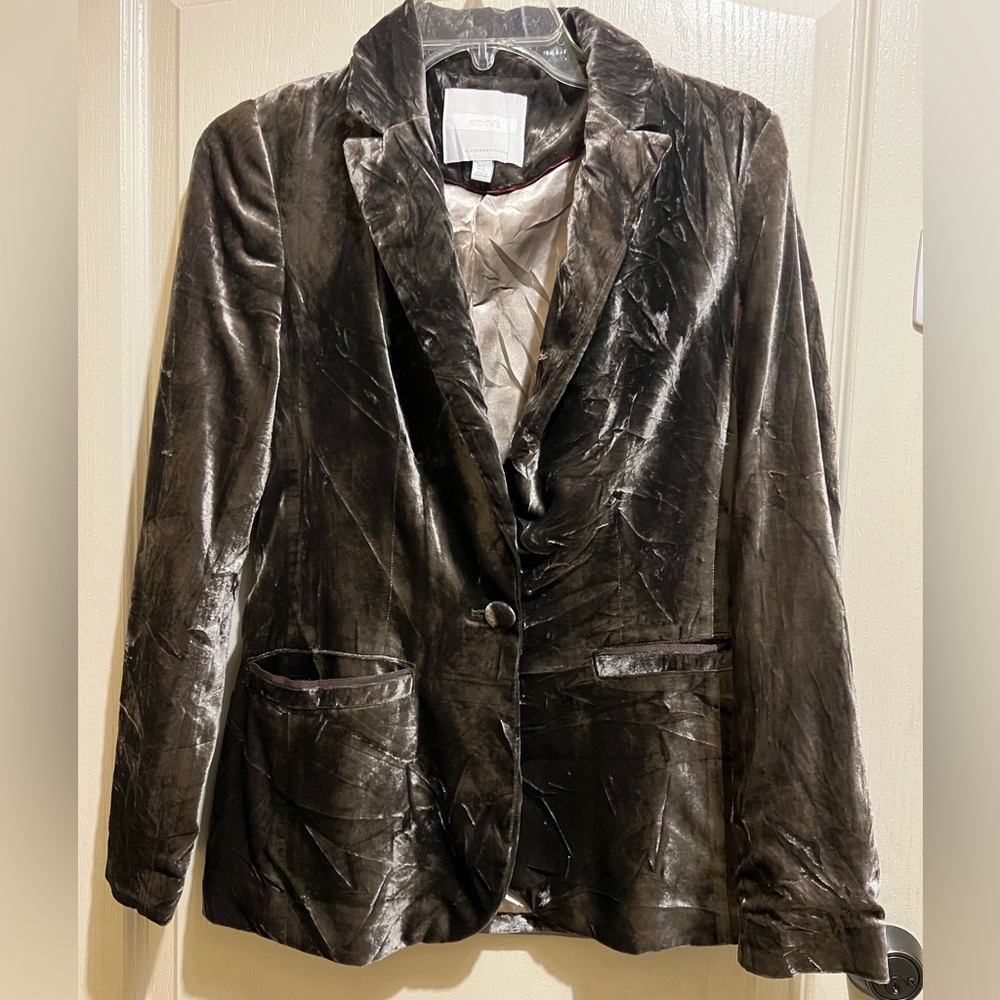 Anthropologie Ett Twa Gallery Velvet Jacket Blazer Size 2 harvest grey used